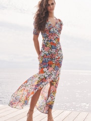 Mary Katrantzou x Lipsy Black Ditsy Ruched Maxi Summer Dress - Image 1 of 4