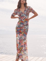 Mary Katrantzou x Lipsy Black Ditsy Ruched Maxi Summer Dress - Image 2 of 4
