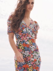 Mary Katrantzou x Lipsy Black Ditsy Ruched Maxi Summer Dress - Image 4 of 4