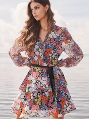 Mary Katrantzou x Lipsy Black Ditsy Tiered Hem Shirt Dress - Image 3 of 4