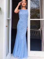 Sistaglam Blue Low Back Embellished Maxi Dress - Image 1 of 4