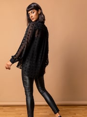 Roman Black Textured Spot Button Up Blouse - Image 2 of 4