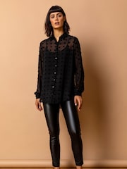 Roman Black Textured Spot Button Up Blouse - Image 3 of 4