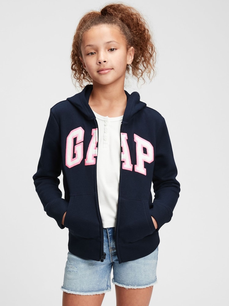 Gap Navy Blue/Pink Logo Zip Up Hoodie (4-13yrs) - Image 1 of 4