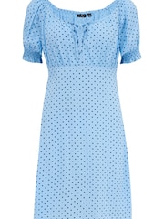 Pour Moi Blue Emma Puff Sleeve Woven Mini Dress - Image 4 of 5