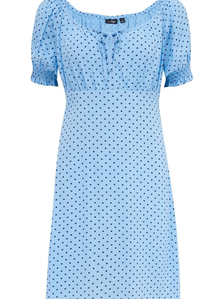 Pour Moi Blue Emma Puff Sleeve Woven Mini Dress - Image 4 of 5