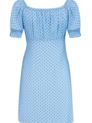 Pour Moi Blue Emma Puff Sleeve Woven Mini Dress - Image 5 of 5