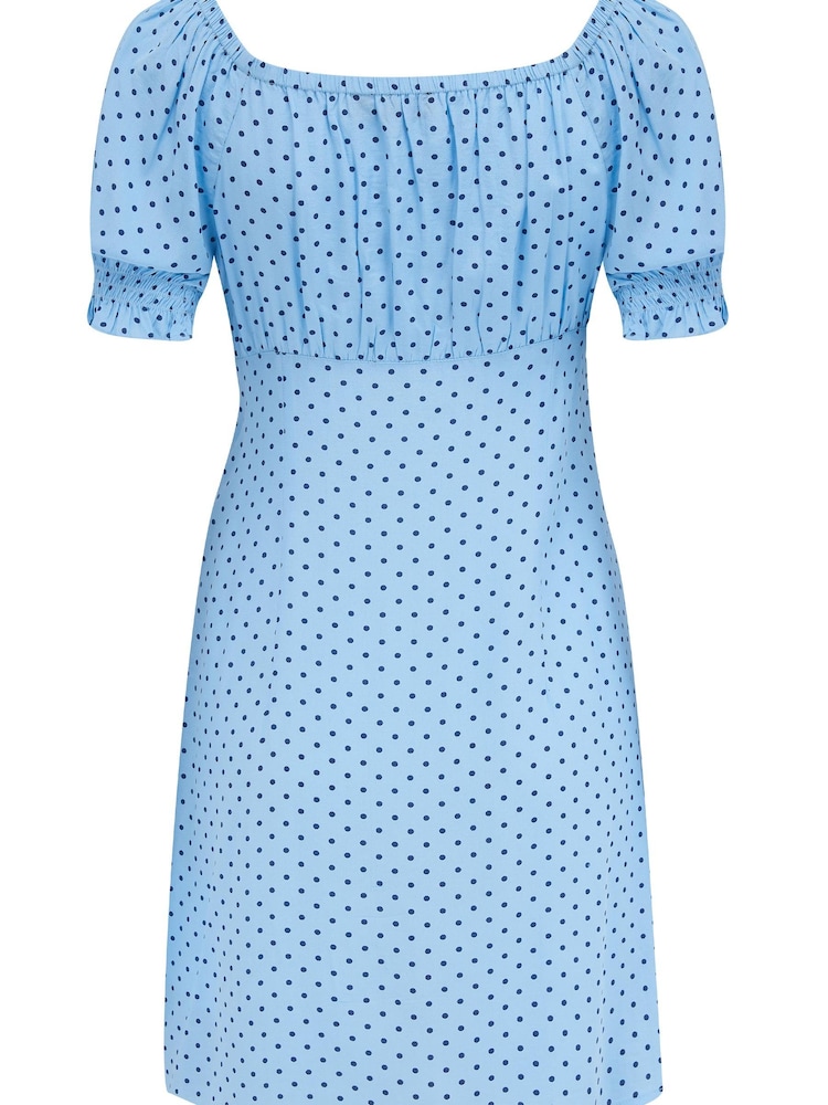 Pour Moi Blue Emma Puff Sleeve Woven Mini Dress - Image 5 of 5