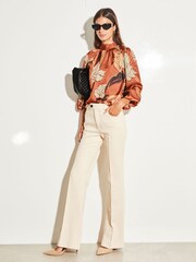Lipsy Rust Puff 3/4 Sleeve High Neck Keyhole Top - Image 3 of 4