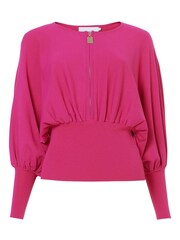 leem Pink Balloon Sleeves Front Zip Top - Image 5 of 5