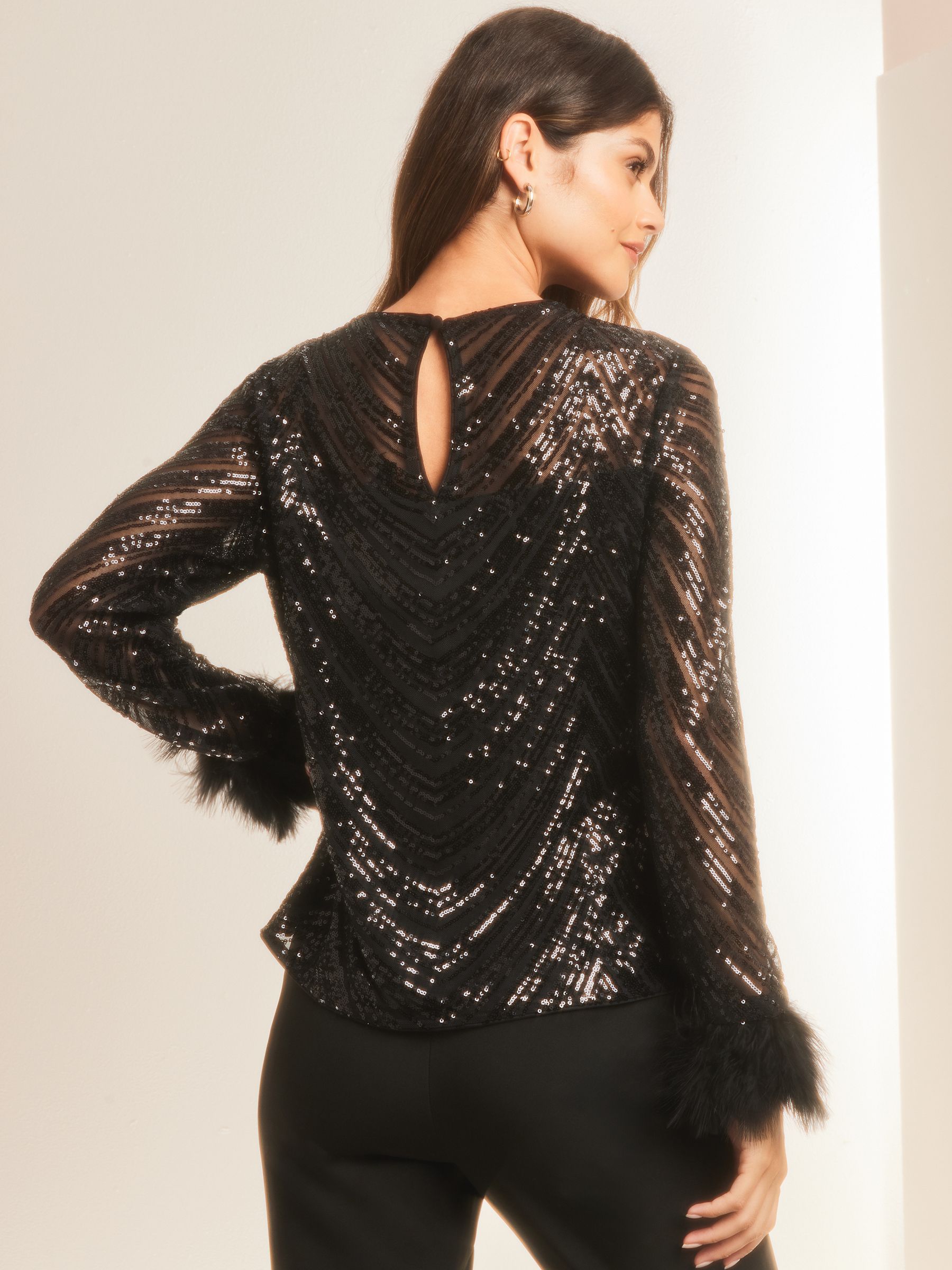 black sequin stripe long sleeve top