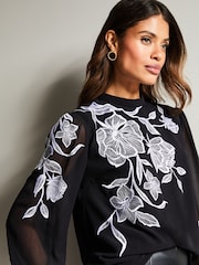 Lipsy Black Long Sleeve Mono Embroidered Top - Image 4 of 4
