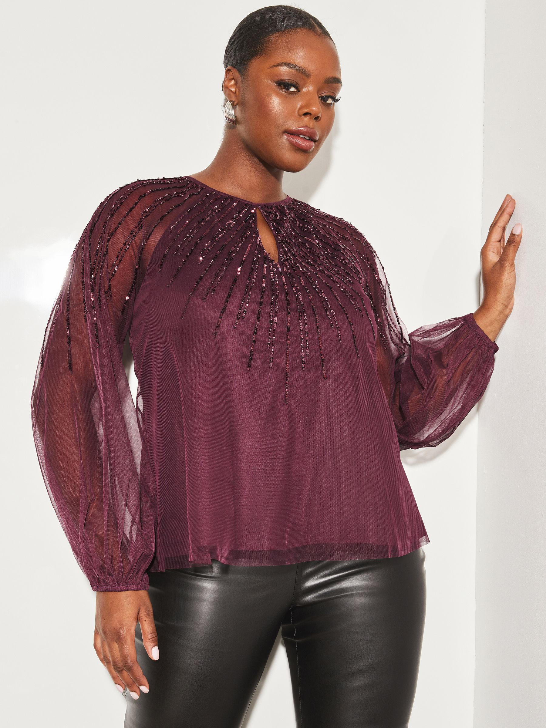 Buy Lipsy Berry Red Curve Long Sleeve Keyhole Sequin Detail Top from Next Luxembourg