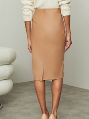 Lipsy Tan Faux Leather Pencil Skirt - Image 2 of 4
