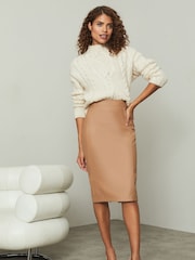 Lipsy Tan Faux Leather Pencil Skirt - Image 3 of 4