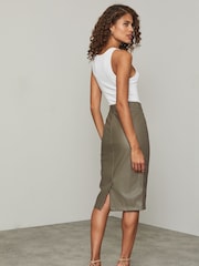 Lipsy Khaki Green Faux Leather Pencil Skirt - Image 3 of 4