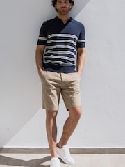 Threadbare Neutral Cotton Stretch Turn-Up Chino Shorts with Woven Belt - Image 3 of 4