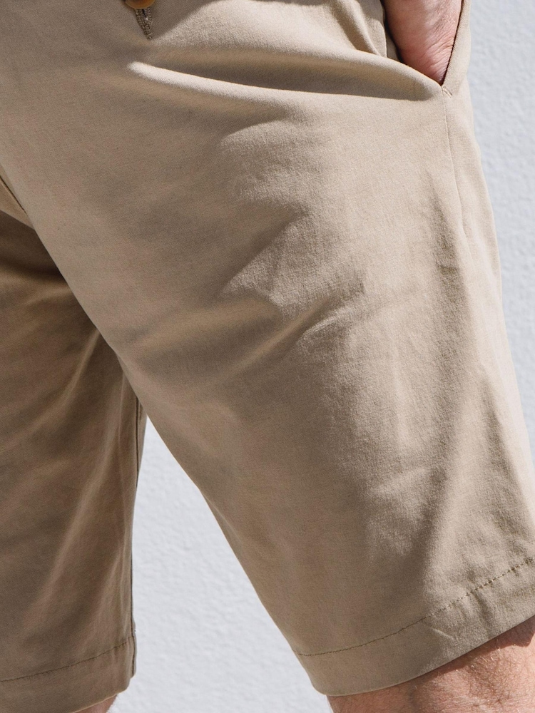 Threadbare Neutral Cotton Stretch Turn-Up Chino Shorts with Woven Belt - Image 4 of 4