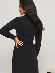 Lipsy Black Puff Sleeve Seamed Denim Dress - Image 4 of 5