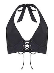 Pour Moi Black India Recycled Longline Underwired Halter Top - Image 4 of 5