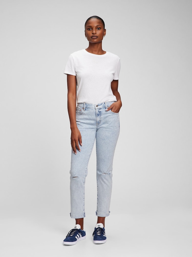 Gap Light Wash Blue Mid Rise Rip Knee Girlfriend Jeans - Image 1 of 4