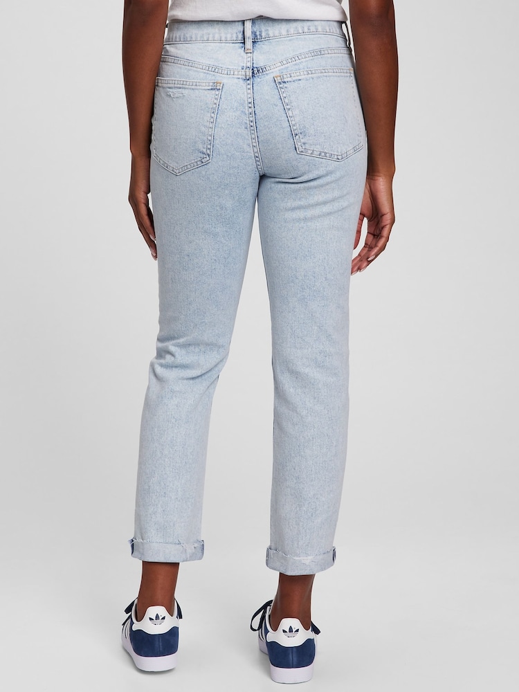 Gap Light Wash Blue Mid Rise Rip Knee Girlfriend Jeans - Image 2 of 4
