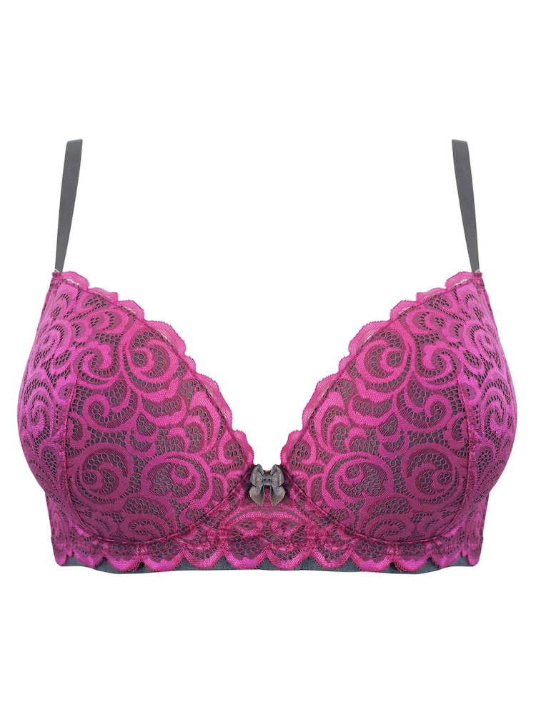 Fioletowy - Modelowany biustonosz typu push up Pour Moi Romance z głębokim dekoltem - Image 4 of 5