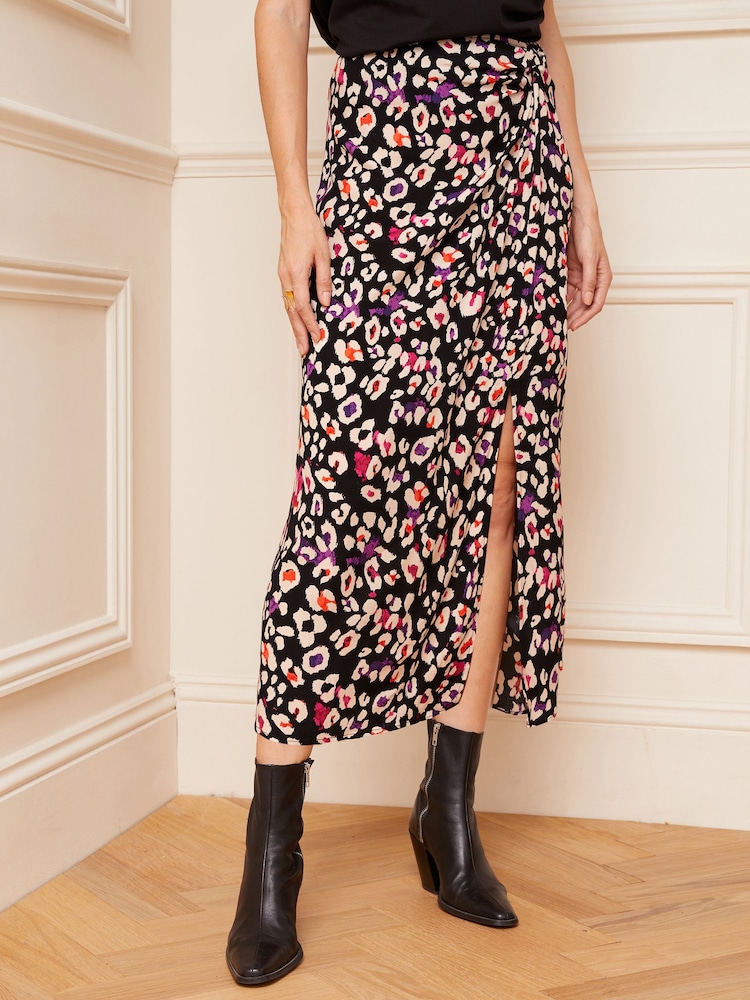 Love & Roses Black Animal Twist Midi Skirt - Image 1 of 4 Love & Roses Black Animal Twist Midi Skirt - Image 1 of 4