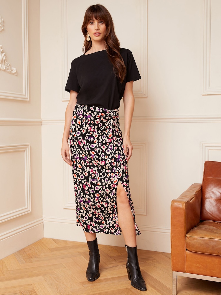 Love & Roses Black Animal Twist Midi Skirt - Image 4 of 4