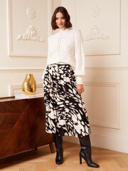 Love & Roses Black/White Animal Pleated Midi Skirt - Image 2 of 4