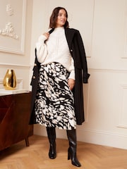 Love & Roses Black/White Animal Pleated Midi Skirt - Image 3 of 4