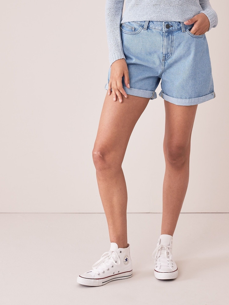 NOISY MAY light blue wash High Waist Mom Shorts - Image 1 of 5