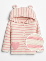 Gap Pink Stripe Heart Garter Hoodie Cardigan (Newborn - 24mths) - Image 1 of 1