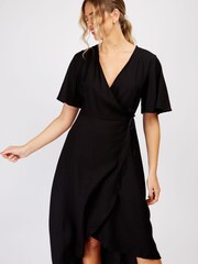 Trendyol Black Wrap Midi Dress - Image 1 of 4