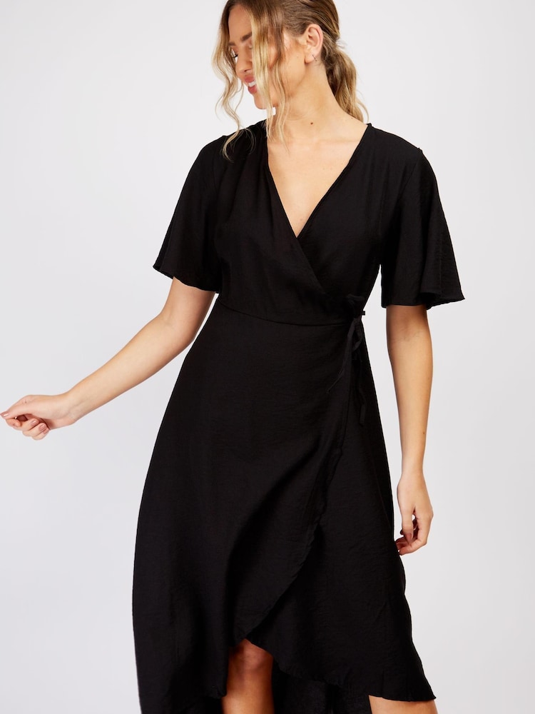 Trendyol Black Wrap Midi Dress - Image 1 of 4