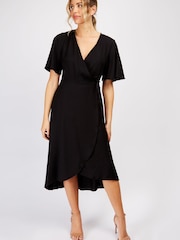 Trendyol Black Wrap Midi Dress - Image 4 of 4