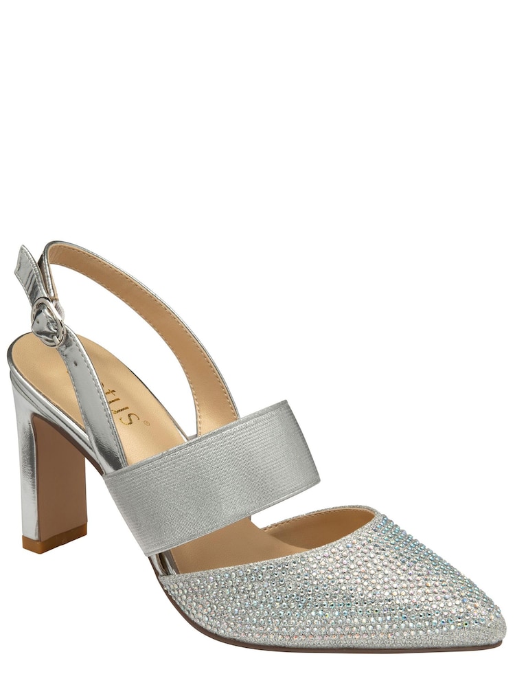 Lotus Footwear Silver Diamante Sling Bar Court Shoe - Image 1 of 1 Lotus Footwear Silver Diamante Sling Bar Court Shoe - Image 1 of 1