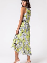 Roman Green Floral Tie Waist Dipped Hem Dress - Image 2 of 5