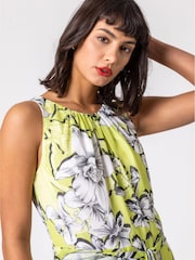 Roman Green Floral Tie Waist Dipped Hem Dress - Image 4 of 5