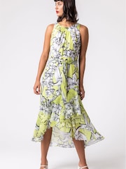 Roman Green Floral Tie Waist Dipped Hem Dress - Image 5 of 5