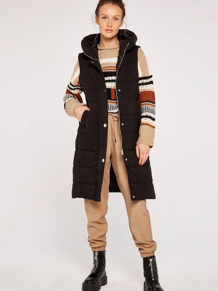 Apricot Black Padded Longline Hooded Gilet - Image 1 of 4