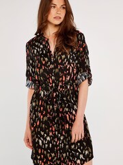 Apricot Black Brushstroke Drawstring Dress - Image 1 of 5