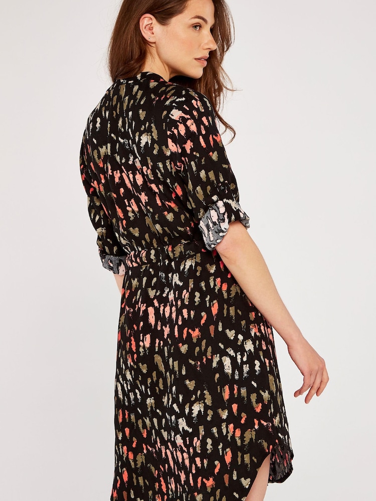 Apricot Black Brushstroke Drawstring Dress - Image 2 of 5