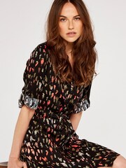 Apricot Black Brushstroke Drawstring Dress - Image 4 of 5