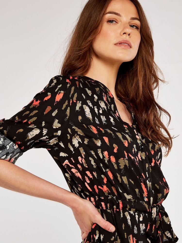 Apricot Black Brushstroke Drawstring Dress - Image 5 of 5