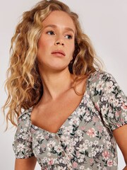 Apricot Grey Ditsy Smock Waist Tiered Maxi Dress - Image 3 of 4