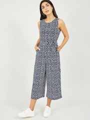 Mela Navy Blue Ditsy Floral Sleeveless Culotte Jumpsuit - Image 1 of 3