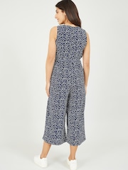 Mela Navy Blue Ditsy Floral Sleeveless Culotte Jumpsuit - Image 2 of 3