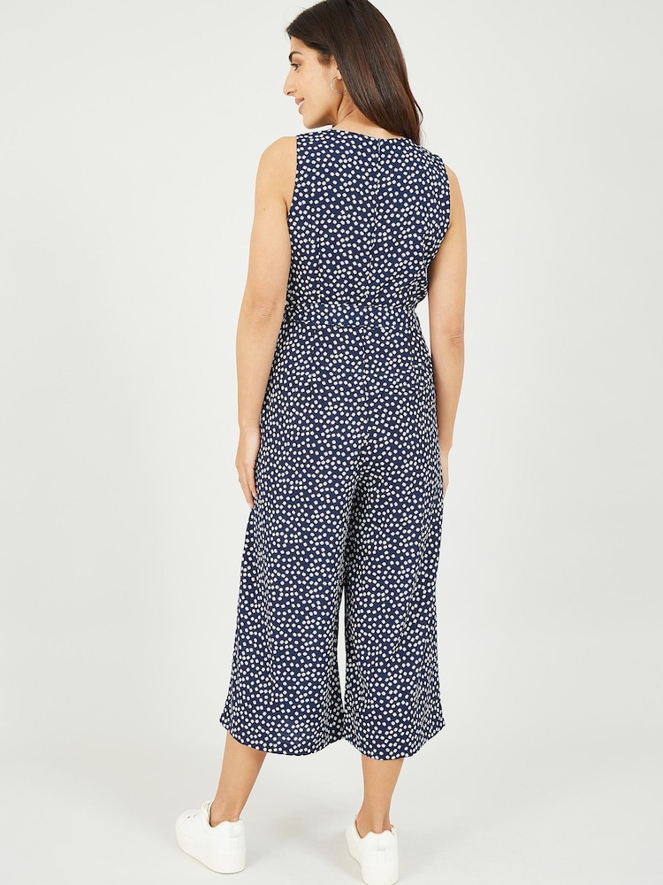 Mela Navy Blue Ditsy Floral Sleeveless Culotte Jumpsuit - Image 2 of 3 Mela Navy Blue Ditsy Floral Sleeveless Culotte Jumpsuit - Image 2 of 3