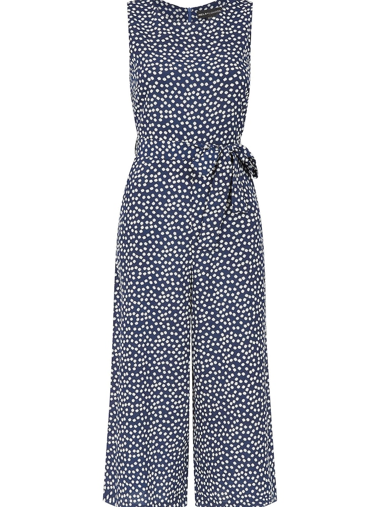 Mela Navy Blue Ditsy Floral Sleeveless Culotte Jumpsuit - Image 3 of 3 Mela Navy Blue Ditsy Floral Sleeveless Culotte Jumpsuit - Image 3 of 3